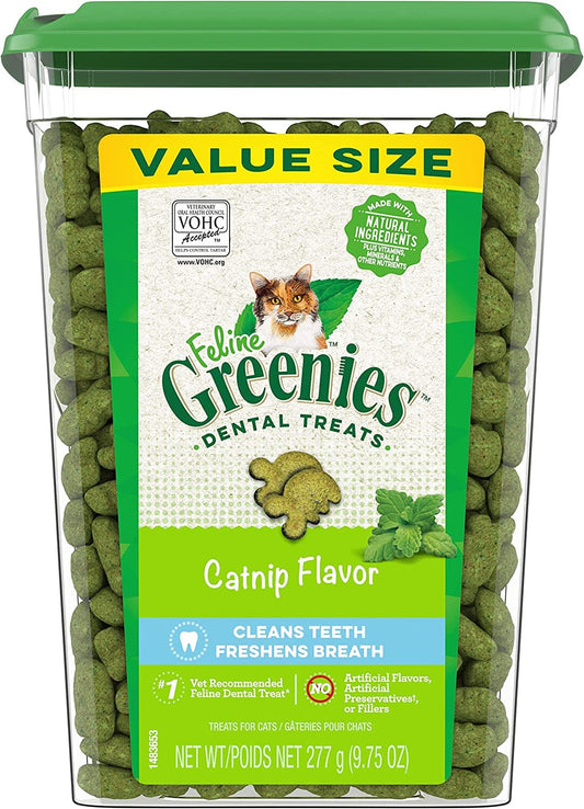 FELINE GREENIES Adult Dental Cat Treats, Catnip Flavor, 9.75 Oz. Tub The Wholesale Cove 