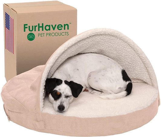 Furhaven 26" round Orthopedic Dog Bed Sherpa & Suede Snuggery W/ Removable Washable Cover - Cream, 26-Inch The Wholesale Cove 