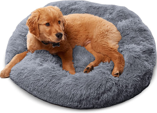 Plush Calming Dog Bed, Donut Dog Bed for Small Dogs, Medium & Large, anti Anxiety Dog Bed, Soft Fuzzy Calming Bed for Dogs & Cats, Comfy Cat Bed, Marshmallow Cuddler Nest Calming Pet Bed The Wholesale Cove 