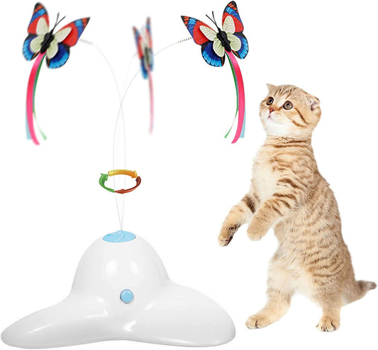 Flurff Cat Toys, Interactive Cat Toy Butterfly Funny Exercise Electric Flutter Rotating Kitten Toys, Cat Teaser with Replacement