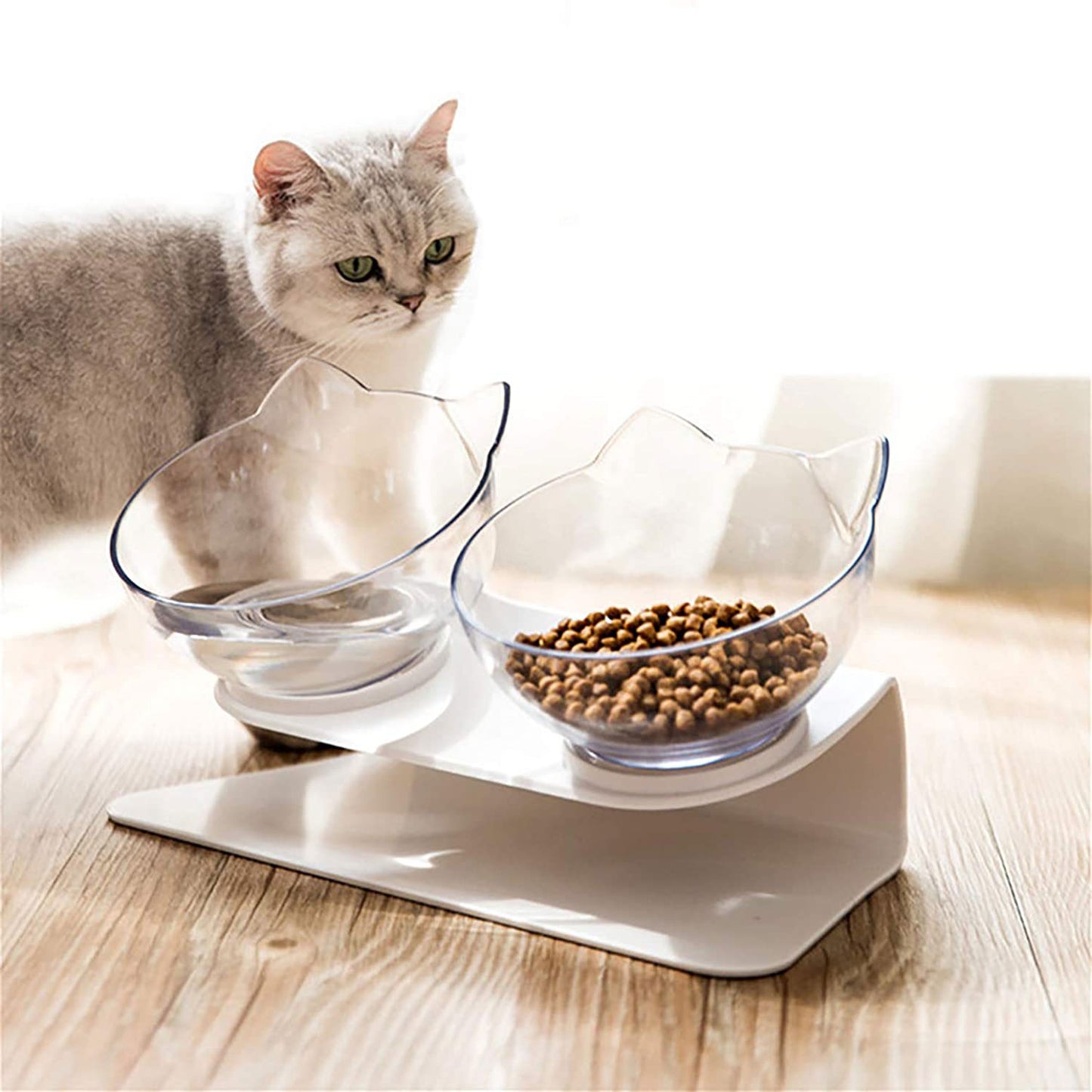 Non Slip Double Cat Bowl With Raised Stand Pet Food Cat Feeder Protect Cervical Vertebra Dog Bowl Transparent Pet Products - The Wholesale Cove