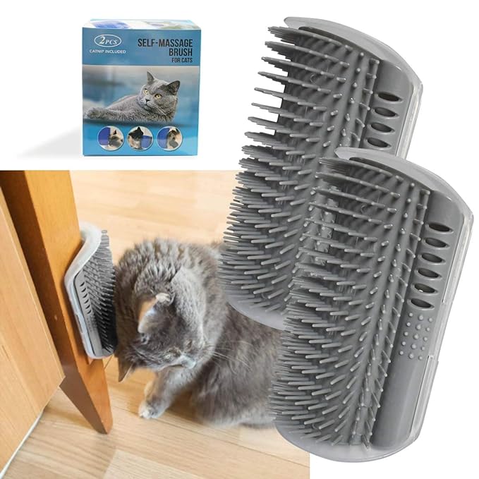 2 Pack Wall Corner Cat Massager Self Groomer with Catnip