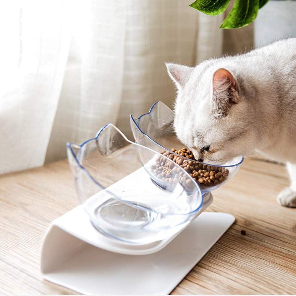 Non Slip Double Cat Bowl With Raised Stand Pet Food Cat Feeder Protect Cervical Vertebra Dog Bowl Transparent Pet Products - The Wholesale Cove