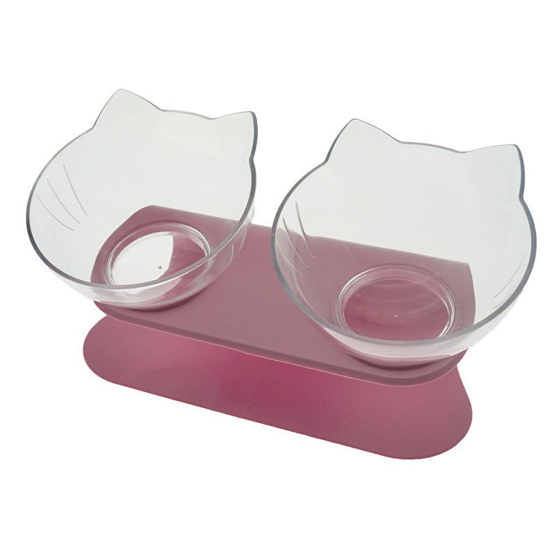 Non Slip Double Cat Bowl With Raised Stand Pet Food Cat Feeder Protect Cervical Vertebra Dog Bowl Transparent Pet Products - The Wholesale Cove