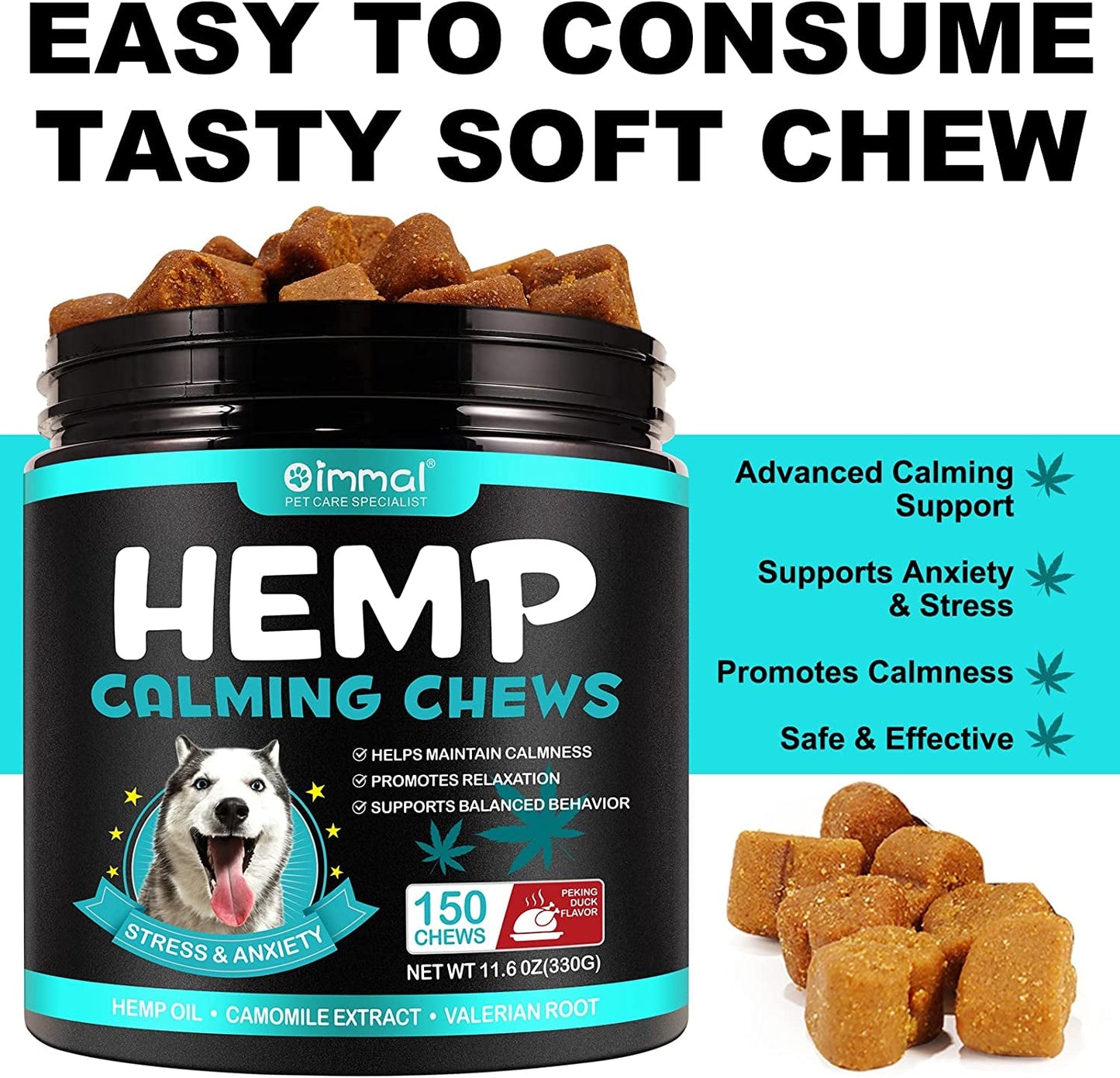 Hemp Calming Chews for Dogs 150 Count (11.6 Oz), Dog Calming Treats, Helps with Dog Anxiety, Separation, Barking, Stress Relief, Melatonin for Dogs, Sleep Calming Aid, for All Breeds & Sizes