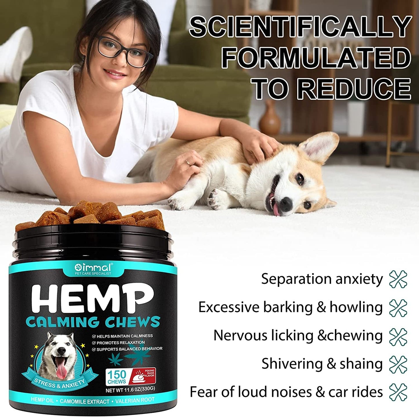 Hemp Calming Chews for Dogs 150 Count (11.6 Oz), Dog Calming Treats, Helps with Dog Anxiety, Separation, Barking, Stress Relief, Melatonin for Dogs, Sleep Calming Aid, for All Breeds & Sizes