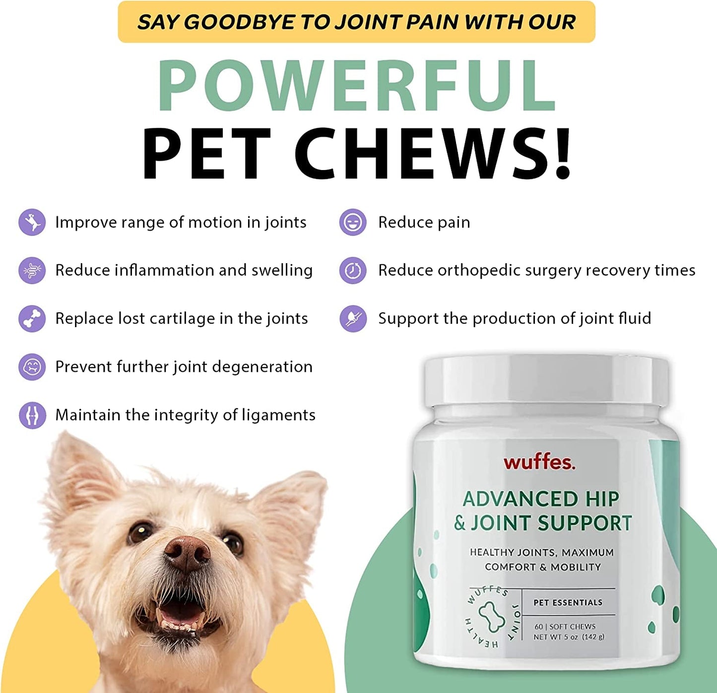 Chewable Dog Hip and Joint Supplement for Small & Medium Breeds - Glucosamine & Chondroitin Chews - Dog Joint Supplements & Vitamins - Extended Joint Care - 60 Ct