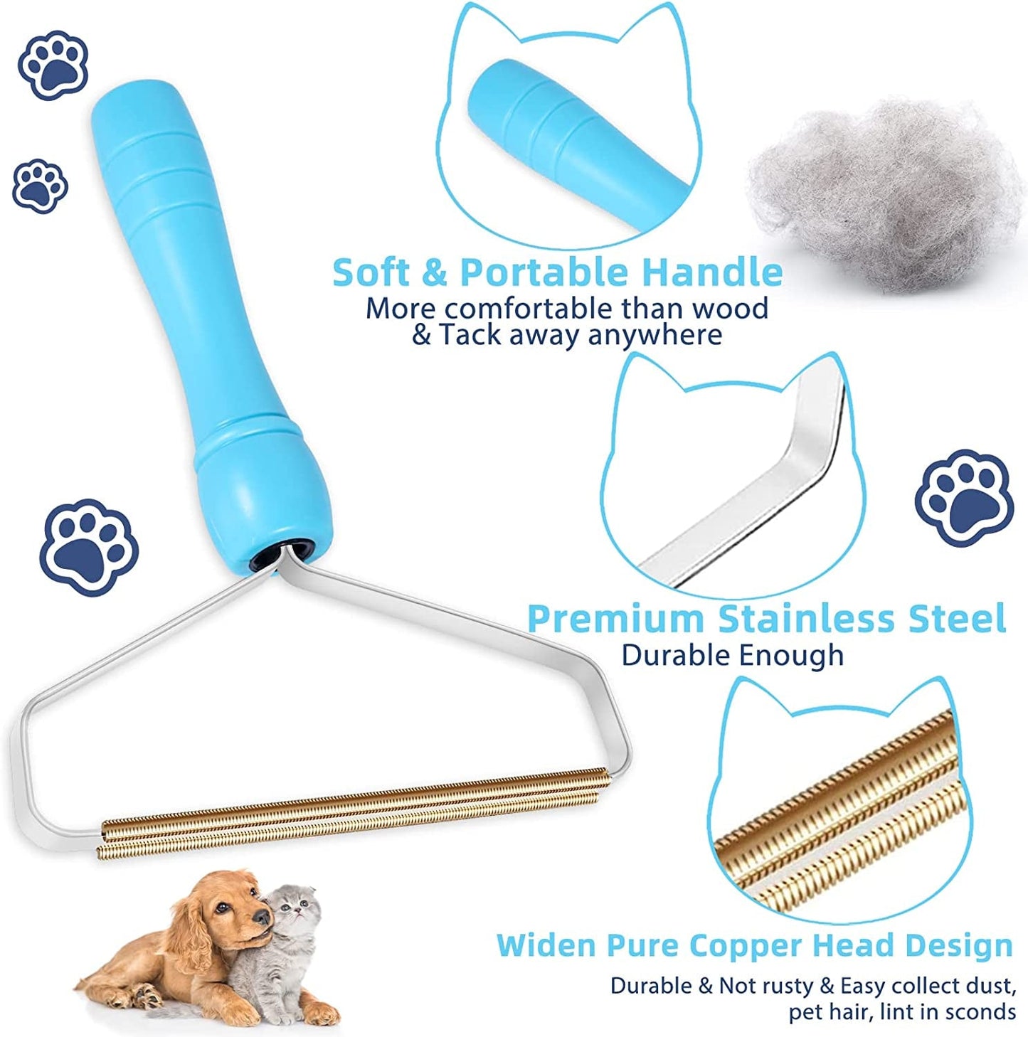 Pet Hair Remover for Couch, Lint Remover, Dog Hair Remover for Clothes, Cleaner Pro Pet Hair Remover, Lint Shaver, Cat Hair Remover for Furniture, Carpet Rake Scraper (1Pcs-Skyblue)