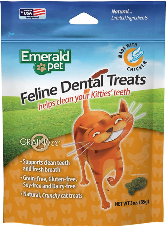 Emerald Pet Feline Dental Treat Chicken for Cats, 3 oz.