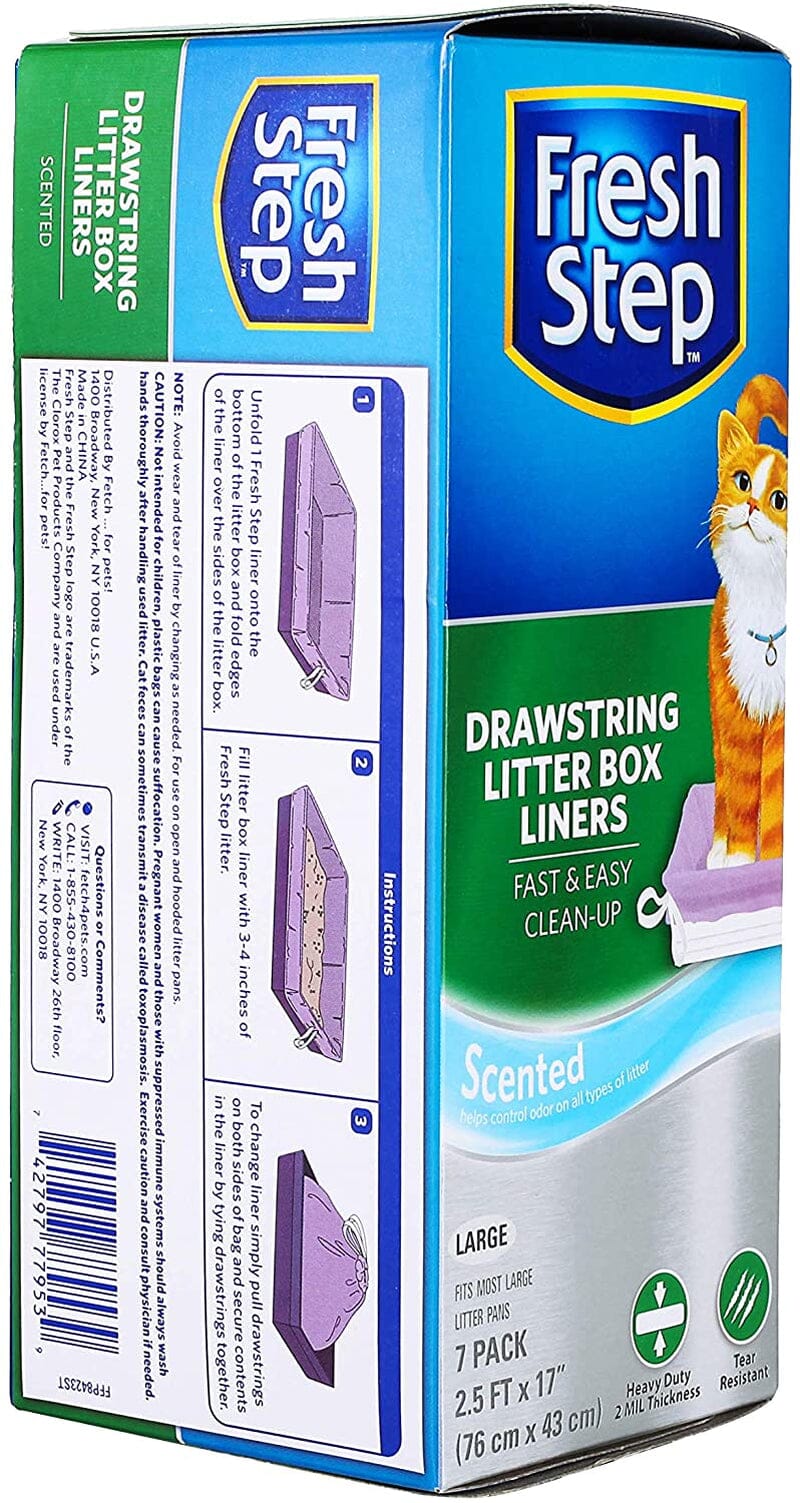 Fresh Step Drawstring Cat Litter Box Liners, Fresh Scent, Size Large, 30" X 17" - 7 Count | Kitty Litter Bags, Cat Litter Liners for All Cats to Keep Your Home Clean The Wholesale Cove 