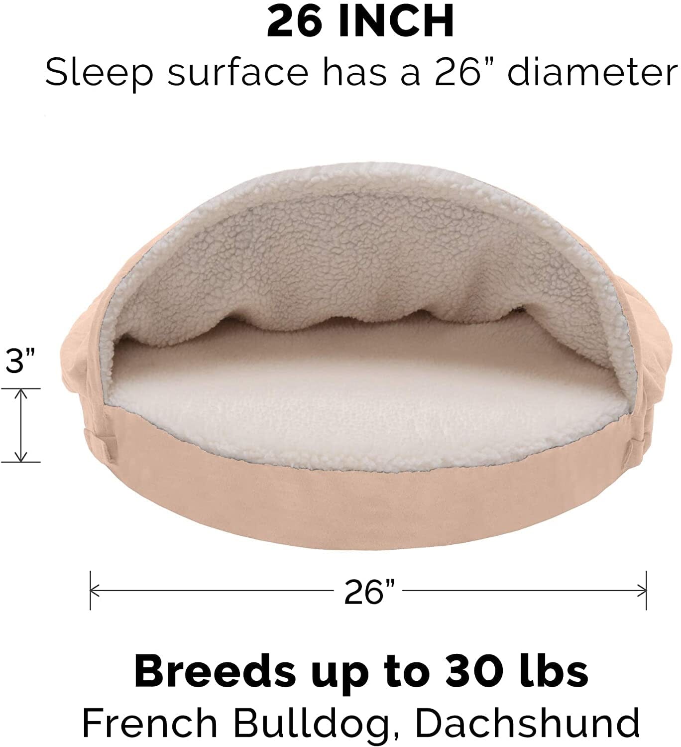 Furhaven 26" round Orthopedic Dog Bed Sherpa & Suede Snuggery W/ Removable Washable Cover - Cream, 26-Inch The Wholesale Cove 