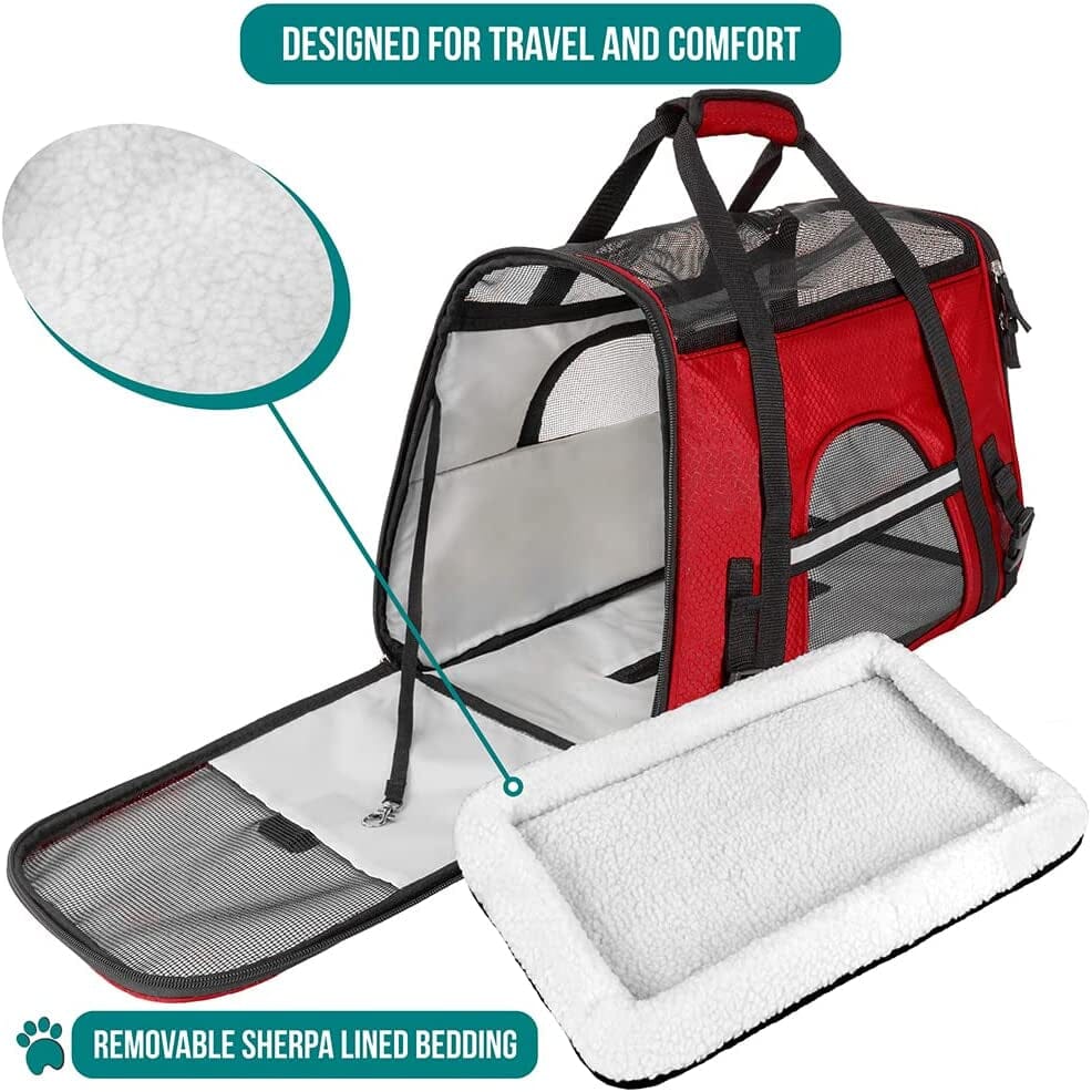Premium Airline Approved Soft-Sided Pet Travel Carrier | Ideal for Small - Medium Sized Cats, Dogs, and Pets | Ventilated, Comfortable Design with Safety Features (Small, Red) The Wholesale Cove 