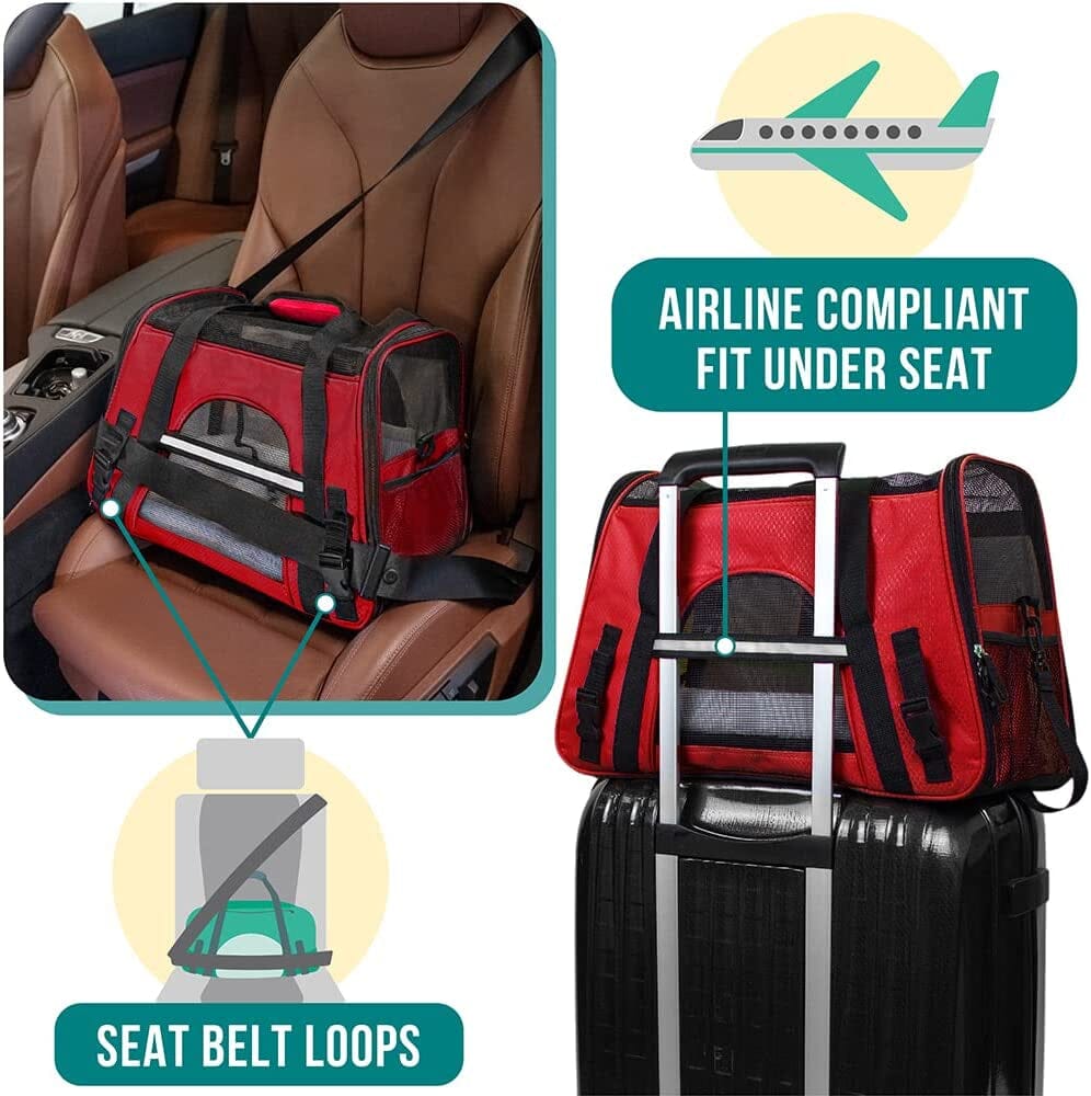 Premium Airline Approved Soft-Sided Pet Travel Carrier | Ideal for Small - Medium Sized Cats, Dogs, and Pets | Ventilated, Comfortable Design with Safety Features (Small, Red) The Wholesale Cove 
