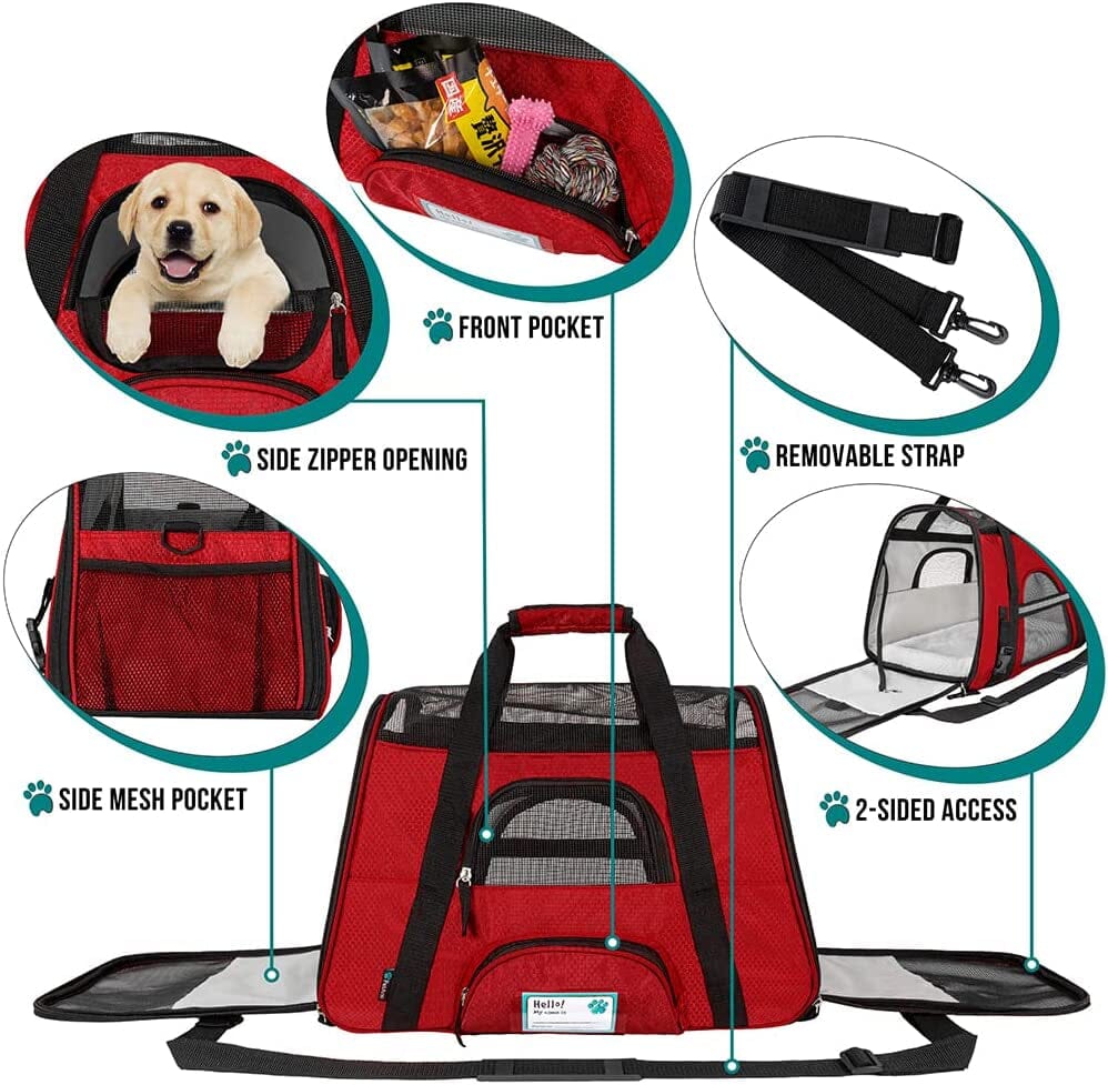 Premium Airline Approved Soft-Sided Pet Travel Carrier | Ideal for Small - Medium Sized Cats, Dogs, and Pets | Ventilated, Comfortable Design with Safety Features (Small, Red) The Wholesale Cove 