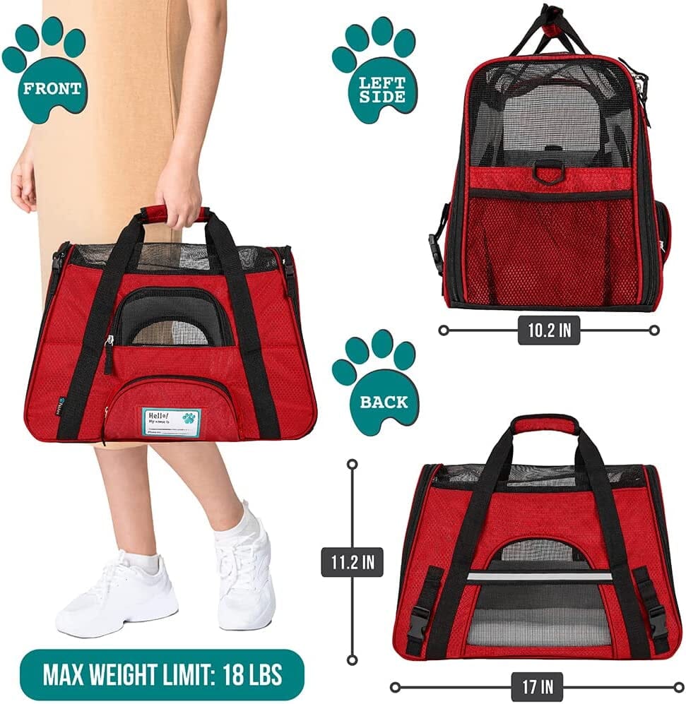Premium Airline Approved Soft-Sided Pet Travel Carrier | Ideal for Small - Medium Sized Cats, Dogs, and Pets | Ventilated, Comfortable Design with Safety Features (Small, Red) The Wholesale Cove 