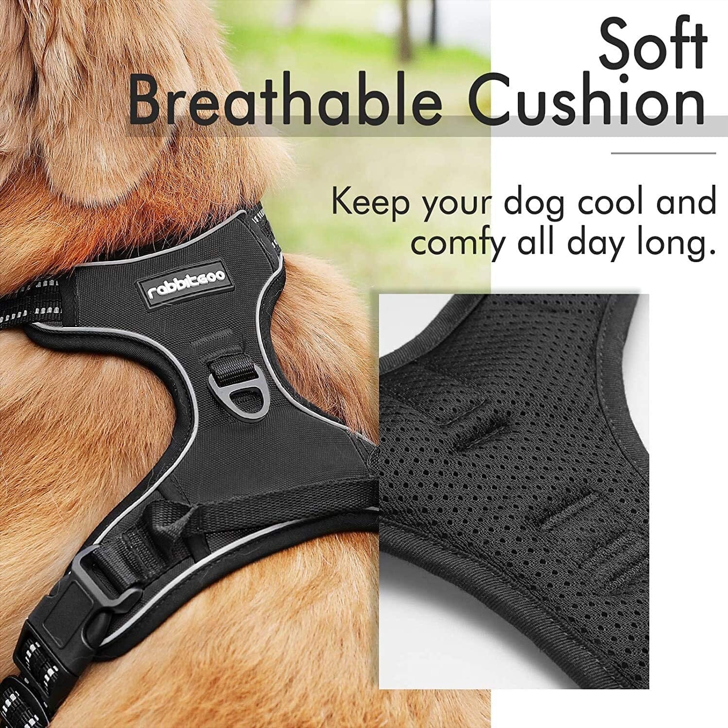 Rabbitgoo Dog Harness, No-Pull Pet Harness with 2 Leash Clips, Adjustable Soft Padded Dog Vest, Reflective No-Choke Pet Oxford Vest with Easy Control Handle for Large Dogs, Black, XL The Wholesale Cove 